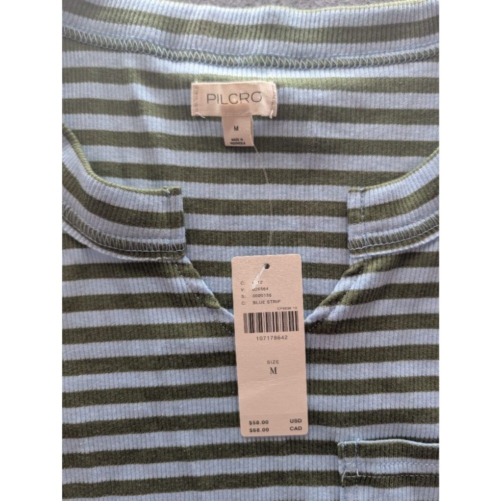 Pilcro Anthropologie Striped Ribbed Tank Top Olive Green Blue New With Tags M - Picture 3 of 4